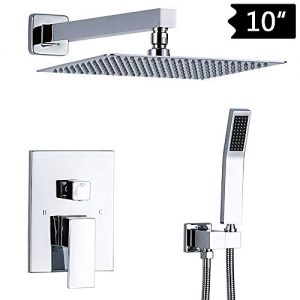 TNOMS Bathroom Shower Faucet Mixer Set Complete 10'' Luxury Rainfall Shower Combo System With Valve Wall Mounted, Polished Chrome, SA010P-A