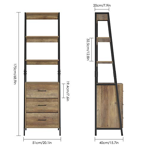 HOMECHO Storage Cabinet, Ladder Shelf with Drawers, 3 Tier Open Shelves Package deal Dimensions: 20.1 x 15.7 x 68.9 inches