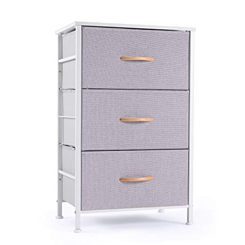ROMOON Nightstand Chest with 3 Fabric Drawers, Bedside Furniture, Lightweight Accent Table, Storage Drawer Unit with Wood Top Fabric Bins for Bedroom, Hallway, Entryway, Closets, Nursery-Gray