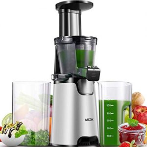 Slow Masticating Juicer, Aicok Cold Press Juicer Machine, Quiet Motor and Reverse Function, Easy to Clean, BPA-Free, with Brush and 3 Strainers for Fruits and Vegetables