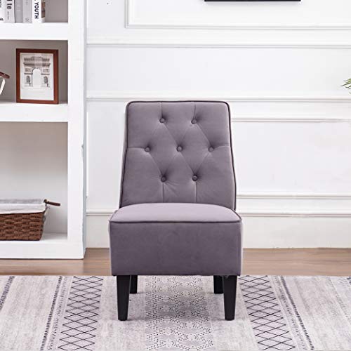 ANNJOE Armless Accent Chair, Button Tufted Slipper Chair Side Chair Single Sofa for Dining Room Living Room Bedroom Funiture (One Seat Gray 2)