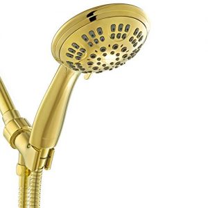 ShowerMaxx, Luxury Spa Series, 6 Spray Settings 4.5 inch Hand Held Shower Head, Extra Long Stainless Steel Hose, MAXX-imize Your Shower with Showerhead in Polished Brass/Gold Finish