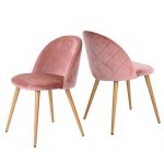 GreenForest Velvet Dining Chairs Mid Century Modern Accent Leisure Chairs Upholstered Side Chairs with Metal Legs for Living Room, Set of 2 / Rose
