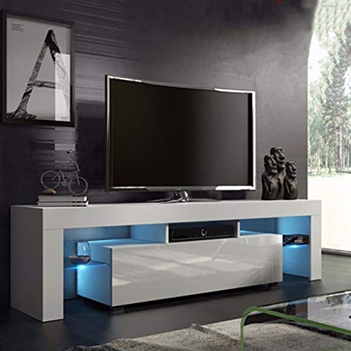 US Fast Shipment Quaanti TV Stand with High Gloss LED Lights, Media TV Console Table Storage Cabinet Drawers,Large TV Stand Shelves for 43/55/50/65 Inch TV for Living Room Furniture (White)