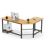 Tribesigns Modern L-Shaped Desk Corner Computer Desk PC Latop Study Table Workstation Home Office Wood & Metal (Light Walnut Brown)