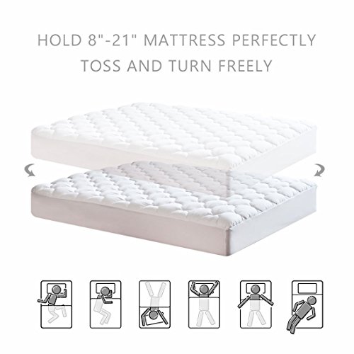 HARNY Mattress Pad Cover Queen Size HARNY Mattress Pad Cowl Queen Dimension 400TC Cotton Pillow High Cooling Breathable Mattress Topper Quilted Fitted with 8-21" Deep Pocket.
