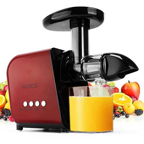 KOIOS Juicer, Slow Masticating Juicer Extractor with Reverse Function, Cold Press Juicer Machine with Quiet Motor, Juice Jug and Brush for High Nutrie (Red-Black)