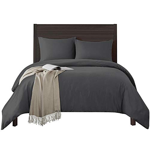 True Luxury 3-Piece Queen/Full Dark Grey Duvet Cover Set, 600 Thread Count 100% Long-Staple Combed Egyptian Cotton Soft, Silky & Breathable Duvet Cover Set, Perfect Cover for Your Down Comforter.