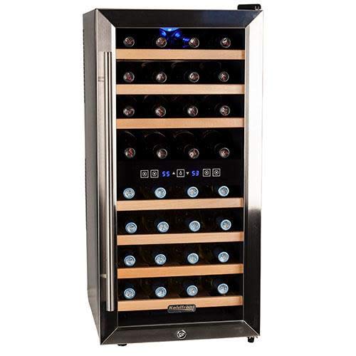 Koldfront TWR327ESS 32 Bottle Free Standing Dual Zone Wine Cooler - Black and Stainless Steel