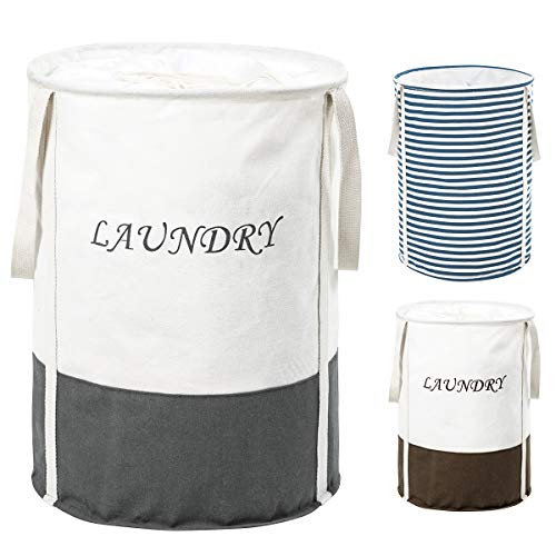ZERO JET LAG 22 in Collapsible Laundry Hamper with Handles Drawstring Round Cotton Basket Hamper Storage(Grey)