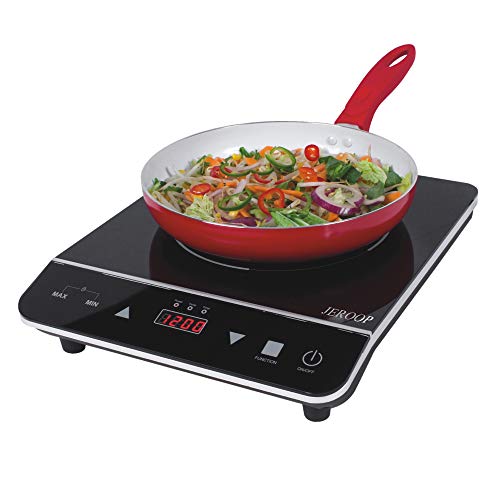 Portable Induction Cooktop, Jeroop 1800-Watt Induction Cooker with Sensor Touch,Safety Lock,Energy Efficient Countertop Stove Single Burner, Timer Control, 10 Temperature and 9 Power Level Settings