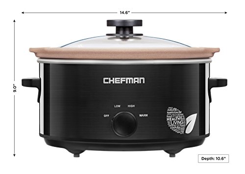 Chefman Slow Cooker, All-Natural XL 5 Qt. Pot, Glaze-Free, Chemical-Free Stovetop Guarantee: 1 YEAR LIMITED WARRANTY