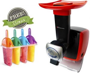 Uber Appliance Sorbet and Frozen yogurt maker machine Automatic frozen soft serve fruit dessert healthy homemade sherbet machine - 4 pc Popsicle molds and recipe book included (Red)
