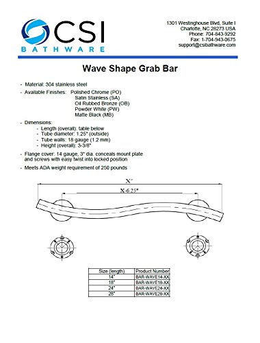 CSI Bathware Wave Shaped Grab Bar, Oil Rubbed Bronze CSI Bathware BAR-WAVE14-OB Wave Shaped Grab Bar, Oil Rubbed Bronze.