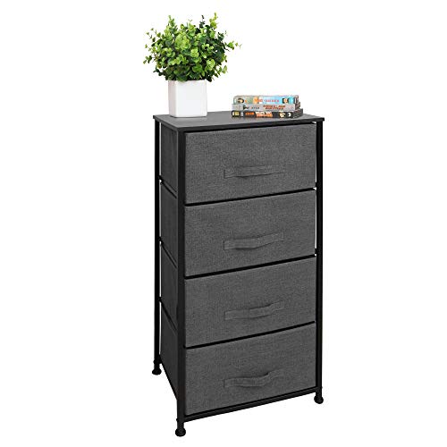 East Loft Tall 4 Drawer Dresser Storage Organizer for Closet, Nursery, Bathroom, Laundry or Bedroom Fabric Drawers, Solid Wood Top, Durable Steel Frame Charcoal