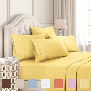 King Size Sheet Set - 6 Piece Set - Hotel Luxury Bed Sheets - Extra Soft - Deep Pockets - Easy Fit - Breathable & Cooling Sheets - Wrinkle Free - Comfy - Yellow Bed Sheets - Kings Sheets - 6 PC