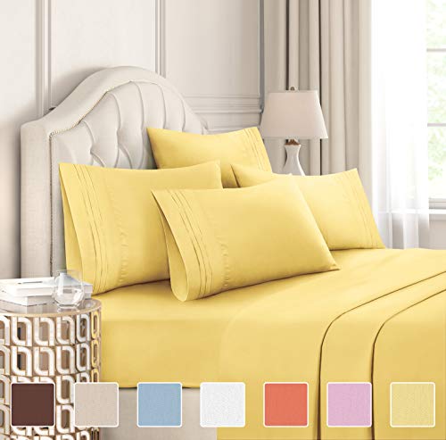 King Size Sheet Set - 6 Piece Set - Hotel Luxury Bed Sheets - Extra Soft - Deep Pockets - Easy Fit - Breathable & Cooling Sheets - Wrinkle Free - Comfy - Yellow Bed Sheets - Kings Sheets - 6 PC