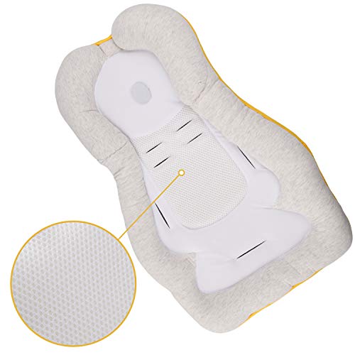 MASCARRY Portable Newborn Baby Head Support, Baby Bed Mattress, Infant Sleep Positioner, Untra Soft and Breathable Baby Bed Pillow for Newborn Baby and Infant, Infant Co Sleeper (Beige)