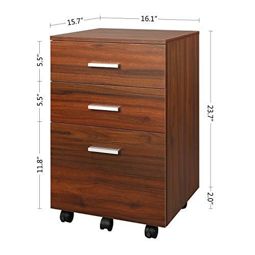 DEVAISE 3 Drawer Mobile File Cabinet, Wood Filing Cabinet fits DEVAISE 3 Drawer Mobile File Cabinet, Wood Filing Cabinet fits A4 or Letter Size for Home Office, Walnut.