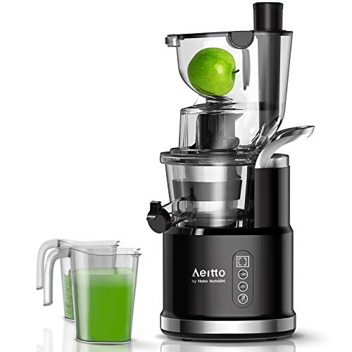 Aeitto Slow Juicer, Slow Masticating Juicer Machine with Big Wide 81mm Chute 900 ml Juice Cup, Cold Press Juicer for Nutrient Fruits and Vegetables, Vertical Juicer Machine BPA Free with Quiet Motor & Reverse Function, Easy to Clean