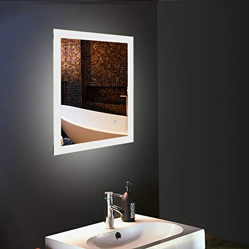 CO-Z Dimmable Rectangle LED Bathroom Mirror CO-Z Dimmable Rectangle LED Toilet Mirror, Plug-in Trendy Lighted Wall Mounted Mirror with Lights&amp;Dimmer, Modern Fogless Gentle Up Backlit Contact Vainness Beauty Toilet Mirror Over Sink.
