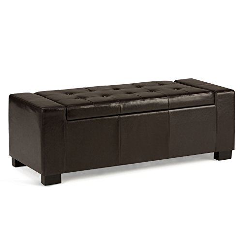 Simpli Home Laredo 51 inch Wide Rectangle Lift Top Large Storage Ottoman in Upholstered Tanners Brown Tufted Faux Leather with Large Storage Space for the Living Room, Entryway, Bedroom, Contemporary
