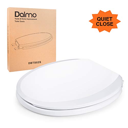 Toilet Seat, Dalmo DBTS02S Round Toilet Seat with Soft Close & Non-Slip Seat Bumpers, Round Front Quiet-close White Toilet Seat with 4 Stainless Steel Washers for Easy Installation, White