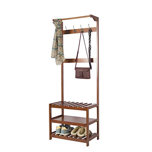 Yaker' s Collection Hall Tree Full-Wood, Coat Rack Shoe Bench with 8 Hooks Model: Yaker's assortment
