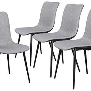 Yaheetech Dining Chairs Set of 4, Modern PU Kitchen Chairs with Fabric Linen Cushion Seat and Back Mid Century Bedroom/Living/Dining Room Upholstered Side Chairs Diner Chair, Black Metal Legs, Gray