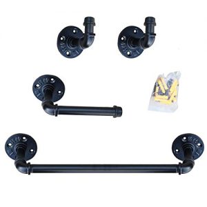 Industrial Pipe Bathroom Hardware Fixture Set Heavy Duty DIY Wall Mount Accessories Kit Includes Robe Hook,18 Inch Towel Bar and Toilet Paper Holder,Coated Finish
