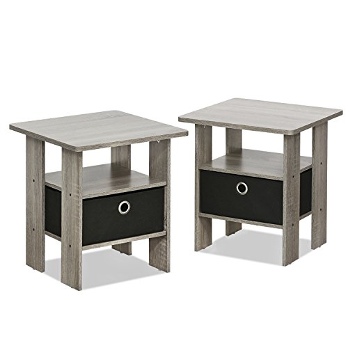 FURINNO Andrey End Table Nightstand Set, 2-Pack, French Oak Grey