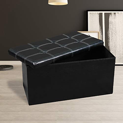 LOKATSE HOME 30 Inches Folding Storage Ottoman Bench LOKATSE HOME 30 Inches Folding Storage Ottoman Bench Footrest Seat Chest Coffee Table Toy Box, 30"x15"x15", Black（Faux Leather）.