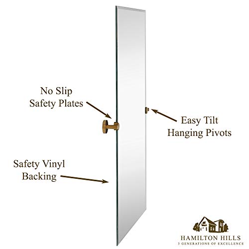 Large Tilting Pivot Rectangle Mirror with Brushed Gold Wall Anchors Massive Tilting Pivot Rectangle Mirror with Brushed Gold Wall Anchors | Silver Backed Adjustable Shifting &amp; Tilting Wall Mirror | 24" x 36" Inches.