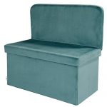 B FSOBEIIALEO Velvet Storage Ottoman with Seat Back, Footstool Shoes Bench Folding Chair, Room Organizer Cube Box (Teal, Large)
