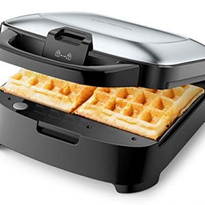 Elechomes Belgian Waffle Maker with Removable Plates, Easy to Use and Dishwasher Safe, Non-Stick, 2-Slices, Cord-Storage, Premium Stainless Steel