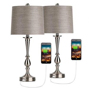 Oneach USB Table Lamp Set of 2 Modern Bedside Desk Lamp with USB Port for Living Room Bedroom Coffee Table Nickle Finish