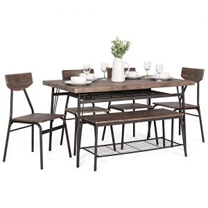 Best Choice Products 6-Piece 55in Modern Home Dining Set w/Storage Racks, Rectangular Table, Bench, 4 Chairs - Brown