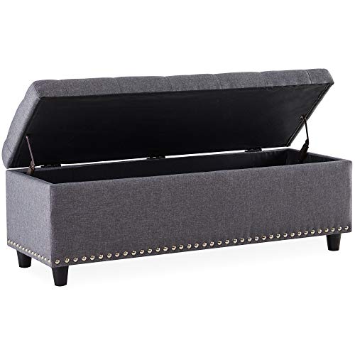 BELLEZE 48" Rectangular Gray Storage Fabric Ottoman Bench Tufted Footrest Package deal Dimensions: 17.zero x 48.zero x 16.5 inches