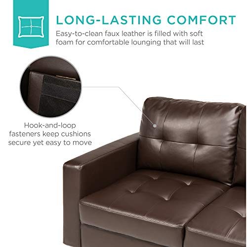 Tufted Fake Leather-based 3-Seat L-Form Sectional Couch Sofa Finest Selection Merchandise Tufted Fake Leather-based 3-Seat L-Form Sectional Couch Sofa Set w/Chaise Lounge, Ottoman Espresso Desk Bench, Brown