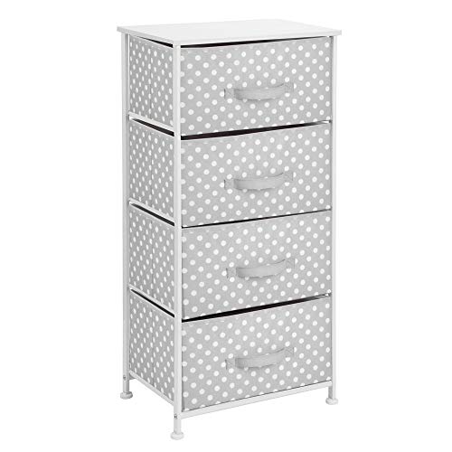 mDesign Tall Vertical Dresser Storage Tower - 4 Drawers mDesign Tall Vertical Dresser Storage Tower - four Drawers - Sturdy Metal Body, Wooden Prime, Simple Pull Material Bins - Multi-Bin Organizer for Little one/Youngsters Bed room or Nursery - 37" H - Mild Grey/White Dots.