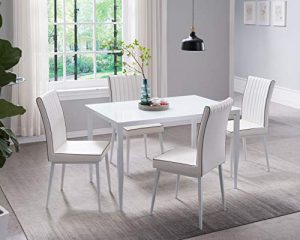 Kings Brand Furniture - PU Leather, Metal with Glass Top Dining Set, Table & 4 Chairs, White