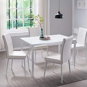 Kings Brand Furniture - PU Leather, Metal with Glass Top Dining Set, Table & 4 Chairs, White