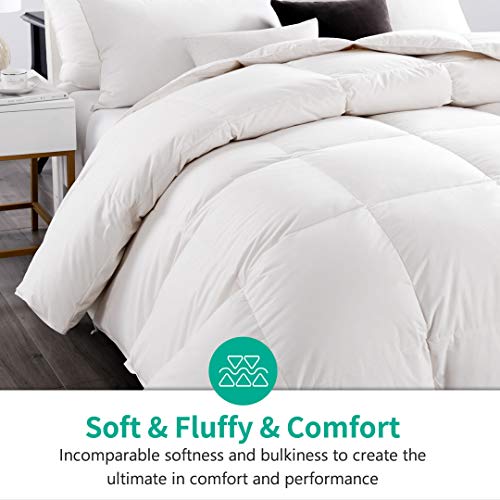 APSMILE Luxury Heavyweight Goose Down Comforter APSMILE Luxurious Heavyweight Goose Down Comforter for Winter Colder Climates/Sleeper- 100% Natural Cotton, 650FP Fluffy Thicker Cover Inserts (Beige White, King).