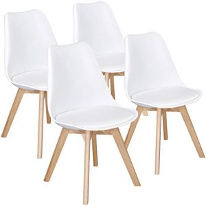 Yaheetech Dining Chairs DSW Chair Tulip Chair Shell PU Side Chair with Beech Wood Legs Modern Mid Century Eiffel Inspired Chair Upholstered Dining Room Living Room Bedroom Kitchen Chairs White,4Pcs