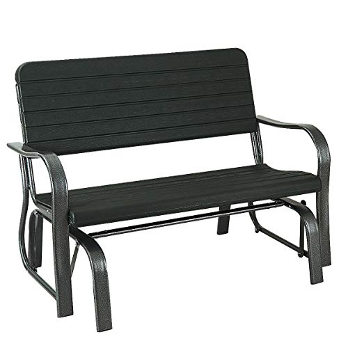 Giantex Swing Glider Chair Patio Steel Porch Chair Loveseat Bench for 2 Person, Rocking Glider Bench Seating