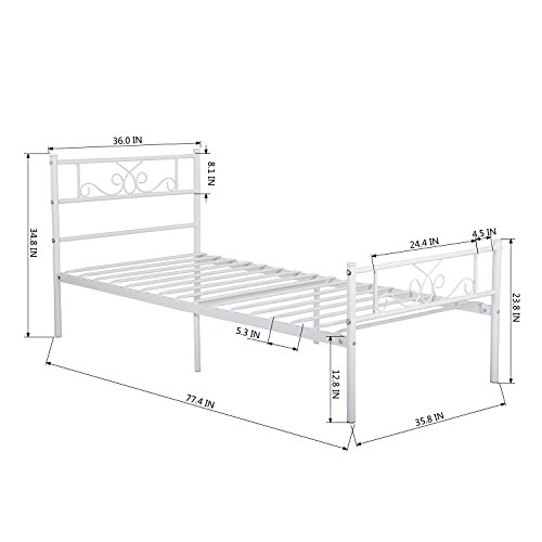 SimLife Platform, Kids Boys Adult No Box Spring Needed Princess SimLife Platform Youngsters Boys Grownup No Field Spring Wanted Princess White Twin Dimension Mattress Body with Headboard and Footboard Mattress Basis.