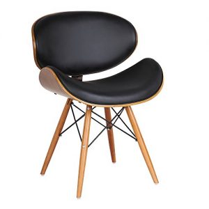 Armen Living Cassie Dining Chair in Black Faux Leather and Walnut Wood Finish