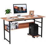 Tangkula 55" Computer Desk, Drafting Desk w/Storage Shelf & CPU Stand, Craft Workstation w/Tiltable Desktop for Artist, Home Office Desk (Walnut)