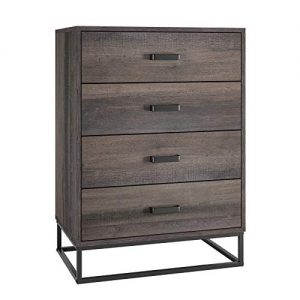 HOMECHO 4 Drawer Dresser, Wide Chest of Drawers, Wood Storage Organizer Unit Floor Cabinet with Sturdy Metal Frame for Home Office (Brown)