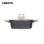 Carote 5.8-Quart Double-Flavor Hot Pot with Divider and Glass Lid,Shabu Shabu Pot with Nonstick Granite Coating from Switzerland,11 inch